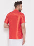 Men's Red Silk Blend Ethnic Shirt